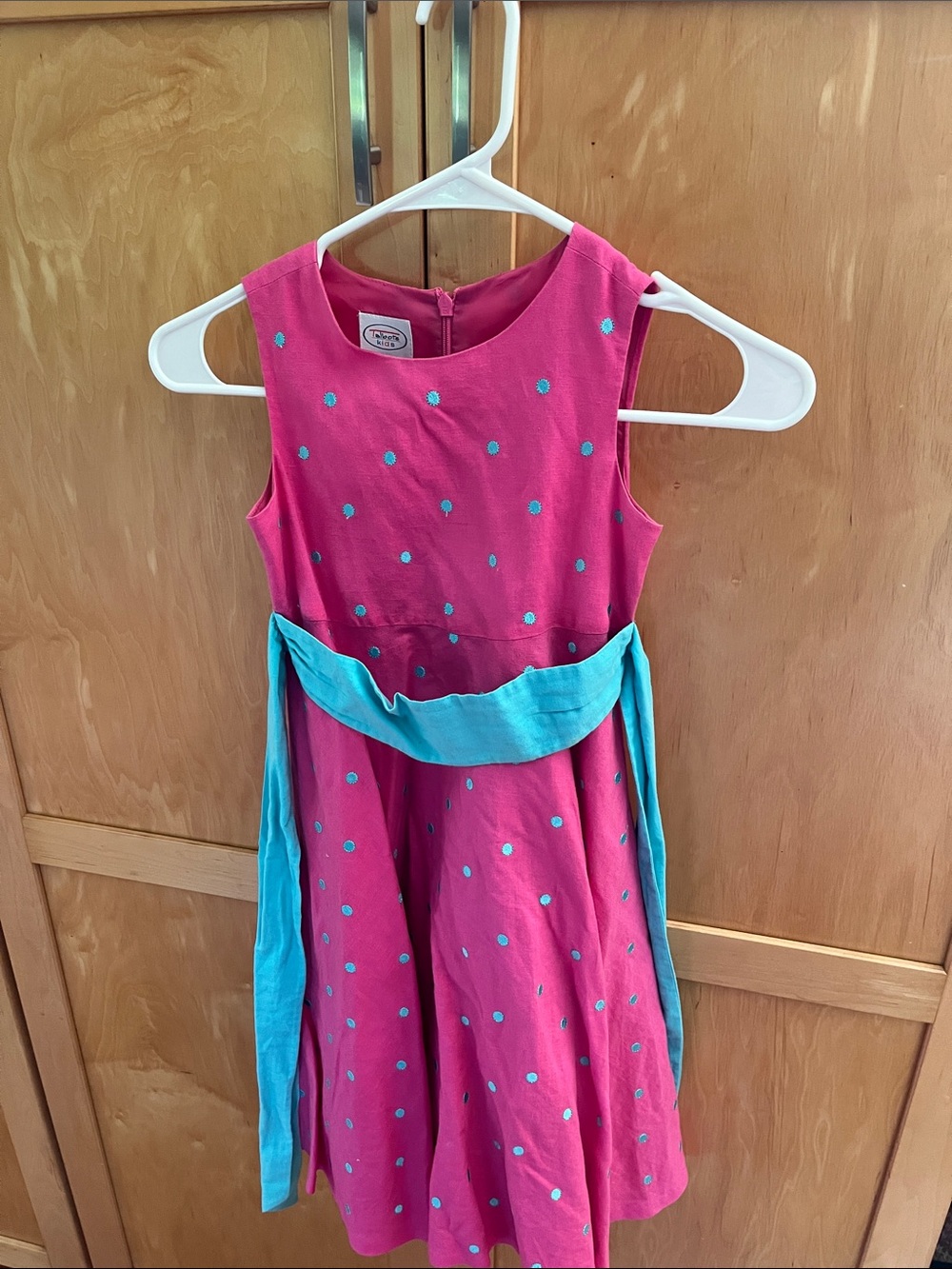Talbots Pink Dress with Turquoise Sash and Dots